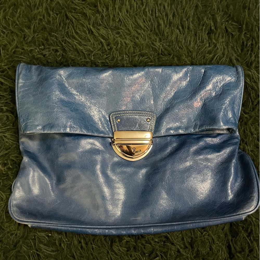Cynthia Rowley, Large Slouchy Electric Blue Leather Envelope Clutch